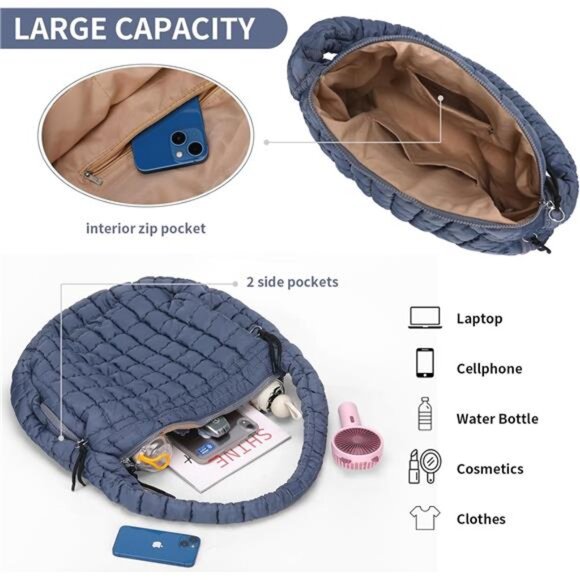 Large Quilted Crossbody Handbag - Navy Blue - Picture 4 of 6